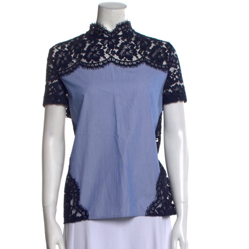 Sandro Paris Navy and Blue Lace Women's Blouse Chic & Feminine (A030)